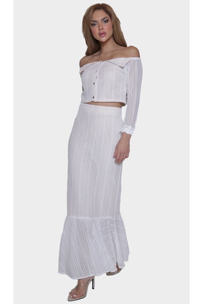 2TRENDY Women's White Pleated Maxi Skirt