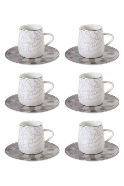 Trust 12-Piece Porcelain Cup&Saucer Set Grey/Silver 200ML, Set for 6 People