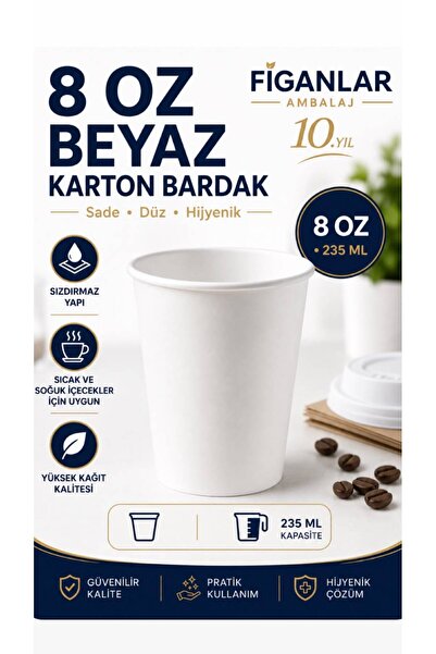 figanlar ambalaj 1 adet 8 Oz 235 ml kalın Beyaz Karton Bardak Düz Desensiz Sı...