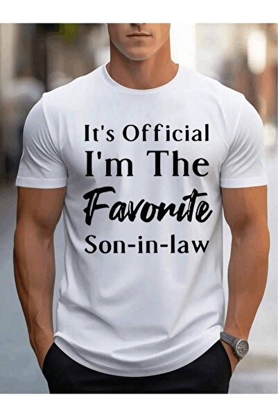 9TAY تي شيرت رجالي بطبعة 'I AM THE FAVORITE SON IN LAW' رسمية، مريح بياقة دائ...