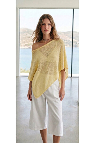 CebeTriko Top Poncho Asimetric Transparent pentru Femei, din Tricotaj, cu șal...