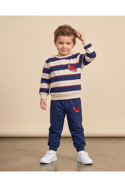 Ege Bebek Boy's Striped Dc Embroidered Seasonal 2-Strand Tracksuit Set for Ag...