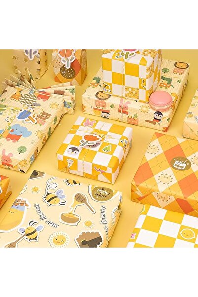 KASTWAVE Gift Wrapping Paper, Sunshine Animal Theme Kraft Wrapping Paper w/Di...