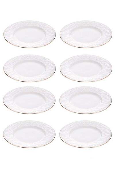 Reem 8-Piece Porcelain Dinner Plates White/Gold 7.5Inch Round Shape