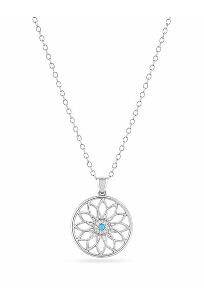 serelya 316L Steel Silver Color Chain Blue Stone Lotus Model Women's Necklace