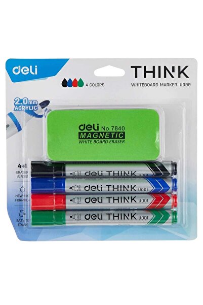 Deli THINK WHITE BOARD MARKER WITH ERASER 4 COLOURS
