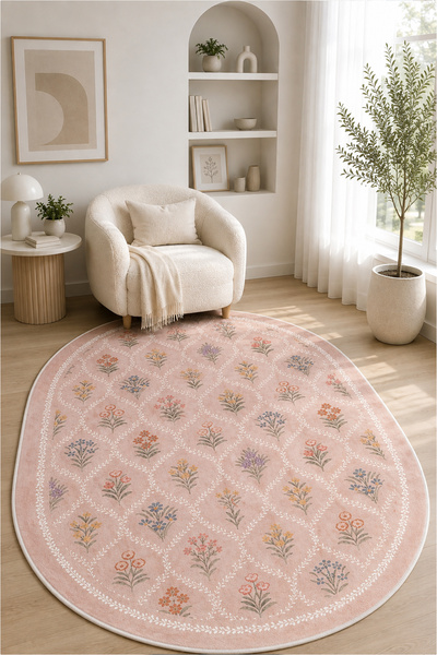 PINKIE HOME Dijital Kaymaz Yıkanabilir Renkli Çiçekli Salon Halısı Mutfak Hal...