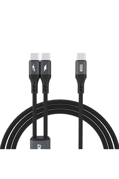 DUDAO Cablu USB-C 2 în 1 100W pentru laptop și telefon 1.2M Cablu de încărcar...