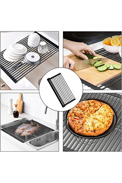Duomama 16.9x13 Inch Black Roll Up Over Sink Dish Drying Rack | Anti Slip Rus...