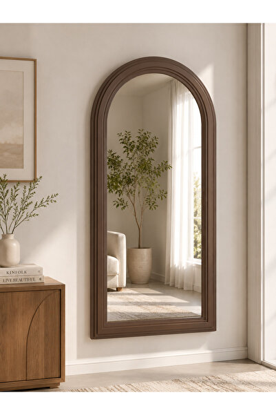Binshihon Home Modern Brown Arch Framed Wall Hanging Mirror for Home Decor, B...
