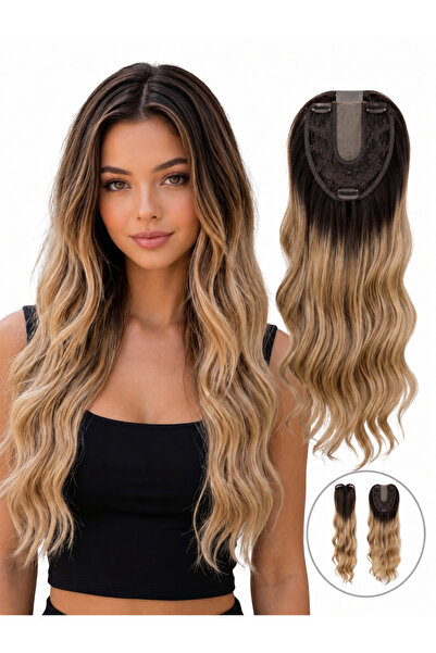 Lulu Bella Kadın Küllü Kumral Ombre 60 cm Tül Tepelik Dalgalı Çıtçıtlı - 1. K...