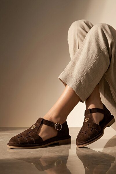 Modabuymus Σκούρο καφέ χρώμα Suede Γνήσιο δέρμα Loafer Σανδάλια χωρίς τακούνι...