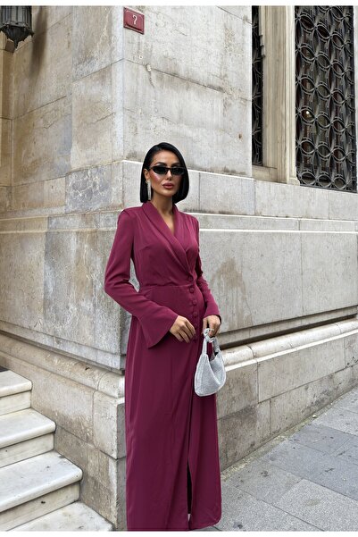 Clothes Fast Women's Burgundy - Bordo Shawl Collar Double Breasted Button Det...