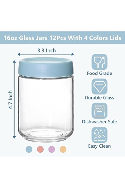 GENERAL 6 Pack Overnight Oats Containers with Bamboo Lids, Glass Jars with Ai...