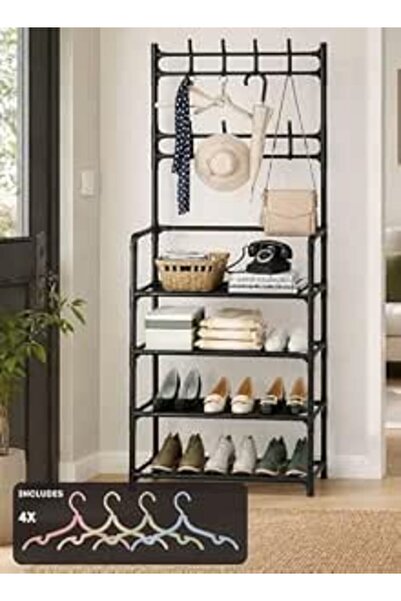 Zaprus 4-Tier Shoe Rack Organizer with Hooks – Heavy-Duty Metal Shoe Storage ...