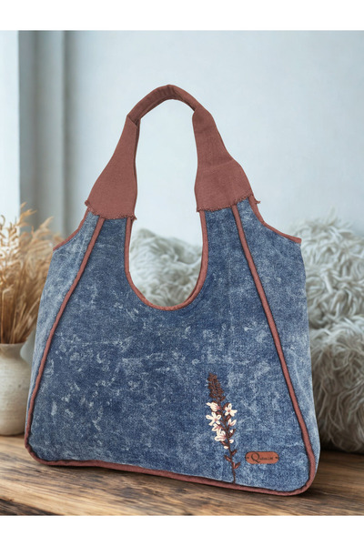 QuZeLLiK Vintage Görünümlü Denim Kadın Omuz Çantası