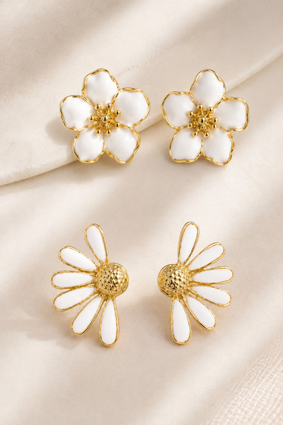 MRK 2-Piece Earring Set White Flower Daisy Earrings