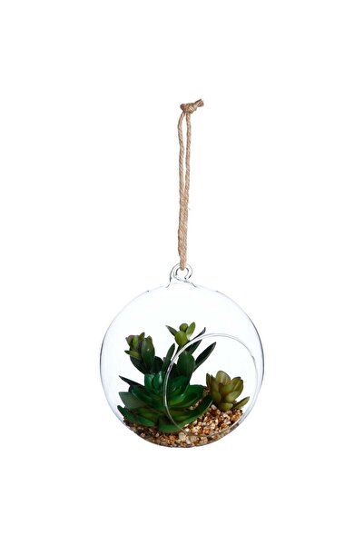 Atmosphera Plantă artificială sferică - Ghiveci de sticlă, H. 17 cm