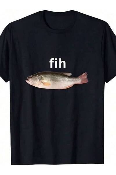 NOURAM "Fih" Funny Misspelled Fish Meme, Simple Humor T-Shirt,100% Cotton Sho...
