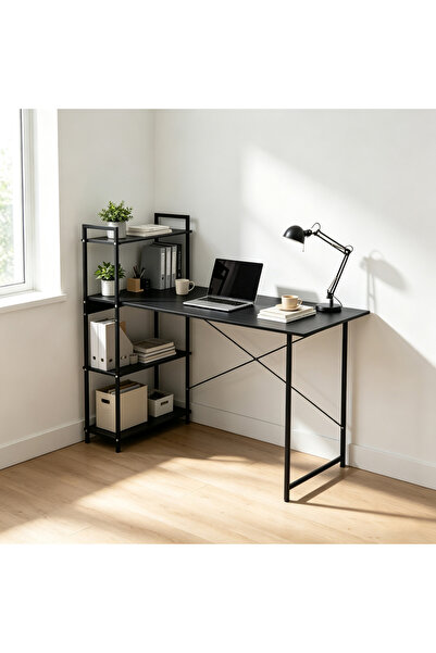 HayaBazaar Modern Computer Desk with 4-Tier Storage Shelves, Multifunctional ...