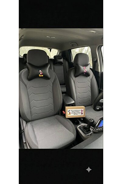 CAR Mickey & Minnie Mouse Çift Temalı Oto Boyun Yastığı 2'li Set - Siyah Deri