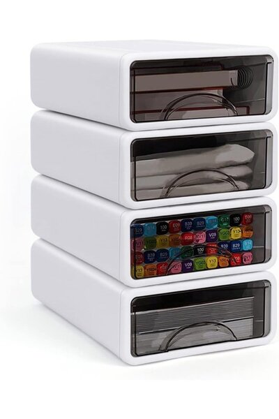 STARSTAR 4-Piece Stackable Plastic Drawer Box Set - Desktop Storage Organizer...
