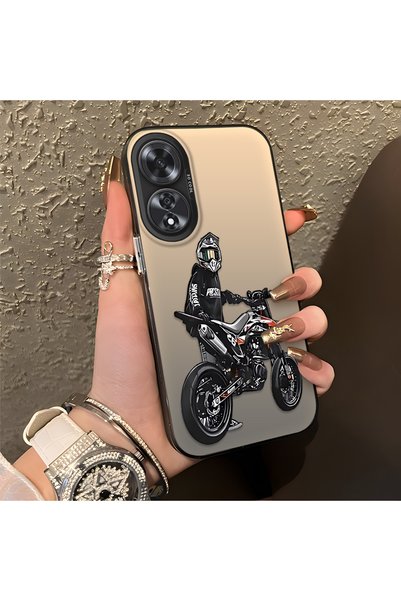 CHICASELUX Oppo A60 Compatible Helmeted Motorcyclist Drawing Printed Men's St...