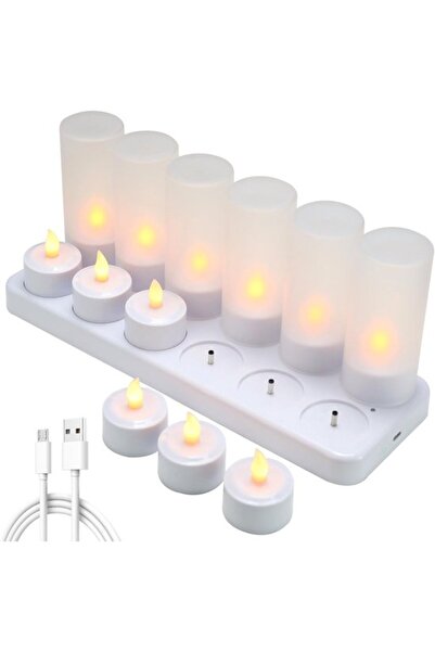 STARSTAR Flameless Rechargeable LED Candles – 12 Tea Lights with Charging Sta...