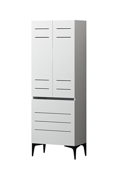 Avmpark Miero Düşer Kapaklı Kirli Sepetli Banyo Dolabı Çok Amaçlı Raflı Çamaşır Dolabı 180x60x42 cm