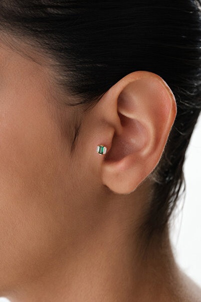 YAVUZ KUYUMCULUK 14 Ayar Altın Yeşil Baget Taşlı Tragus Piercing