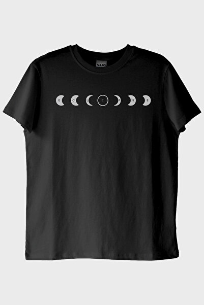 lofux Eclipse Moon Phases Design Black Black T-Shirt