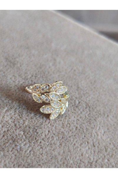 MuseumofYou Zircon Stone Leaf Model Earcuff Cartilage Earring, Gold Plated - Non-Pierced Earring with Compression Closure