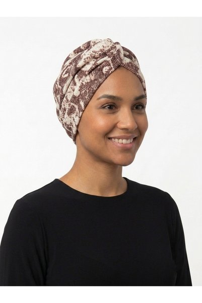 elysianfidan Cotton Patterned Dusty Rose Ense Style Draped Front with Agraf Detail, Stylish and Comfortable Hijab Bonnet