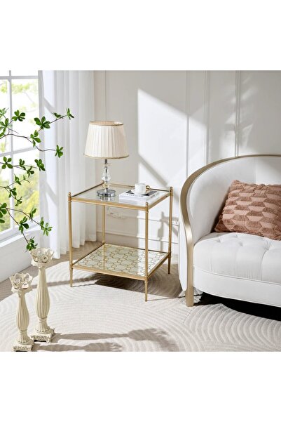 Roots Furniture طاولة كوكتيل ذهبية مستطيلة الشكل من جولدن فيستا