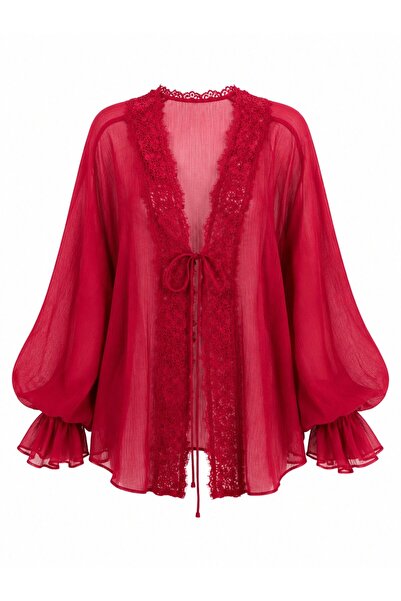 Laluvia Red Lace Transparent Blouse - 5108