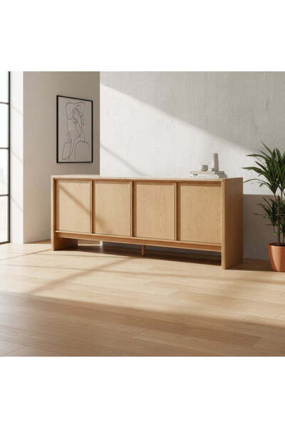 Roots Furniture خزانة جانبية من ترافولي بسطح من الترافرتين وخشب الدردار الأمريكي