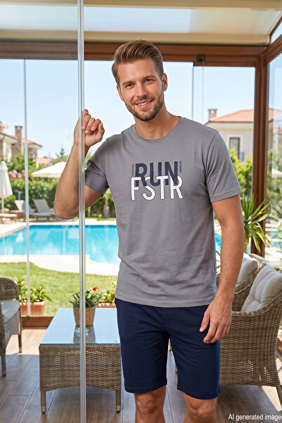 REMSA Men's Short Sleeve Shorts Pajama Set 4344 Gray01