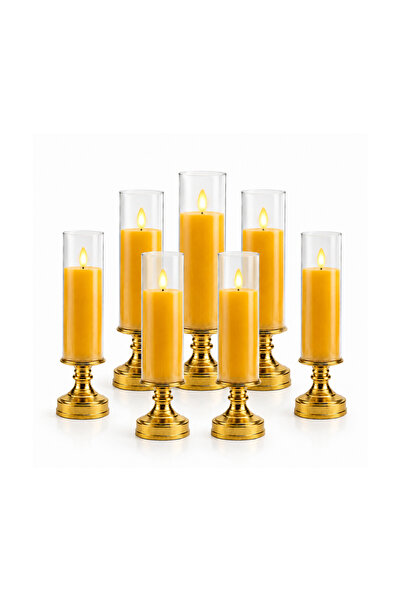 Lacoz Flameless LED Candle Table Lamp with Glass Cover & Gold Base – Warm Fli...