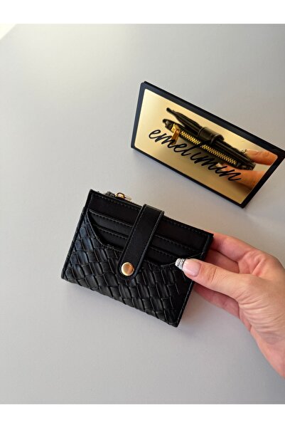 emelimin Women's Knitted Patterned Mini Wallet Zipper Snap Card Holder Slim D...