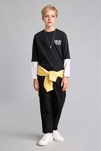 DeFacto Cotton Cargo Jogger Trousers Gabardine Black Pants Boys F1970A825Au