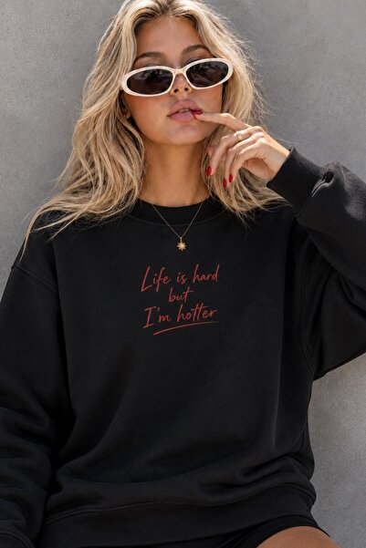 GIA - ART Women's Oversize Sweatshirt Hotter Mood 3D Printed Black – Crew Nec...