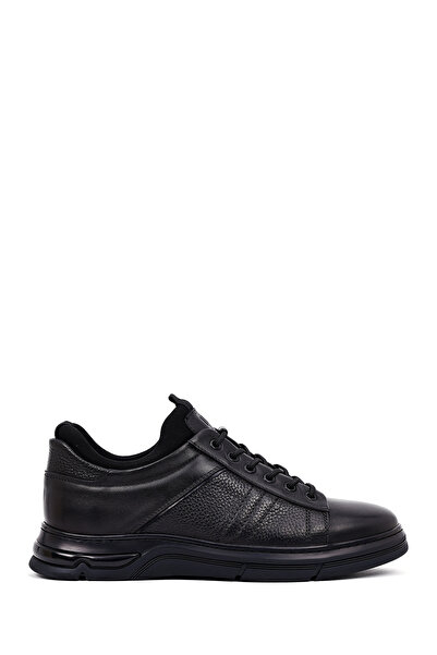 Derimod Men's Black Lace-Up Thick Soled Leather Casual Sneaker Wm720011Dv