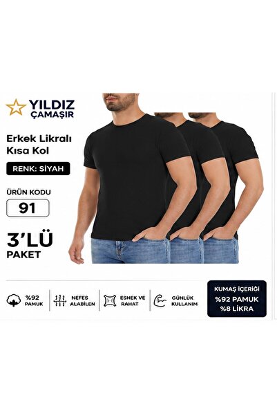 Yıldız Çamaşır Men's Lycra Short Sleeve Undershirt (90-91-92) - 3 Pieces