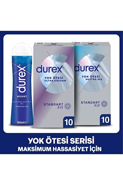 Durex Yok Ötesi Ultra Kaygan 10’lu + Ekstra His 10’lu Prezervatif + Hisset Je...