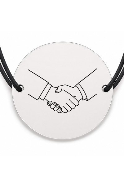 Simoshop Brățară argint 925 cu bănuț gravat strângere de mână, șnur negru reg...