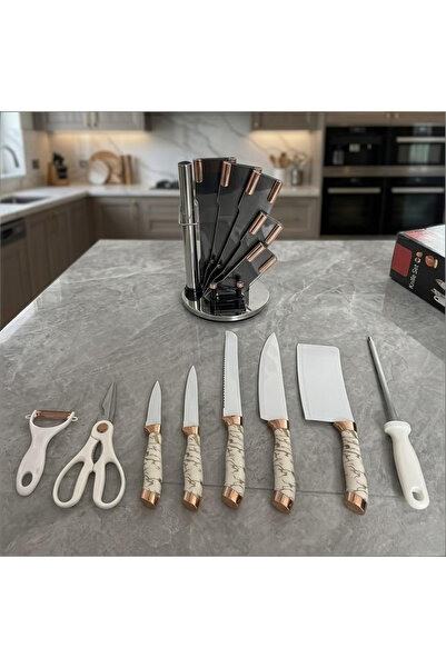 Klyte 9-Piece Kitchen Knife Set with Storage Block, Scissors, Peeler & Sharpe...