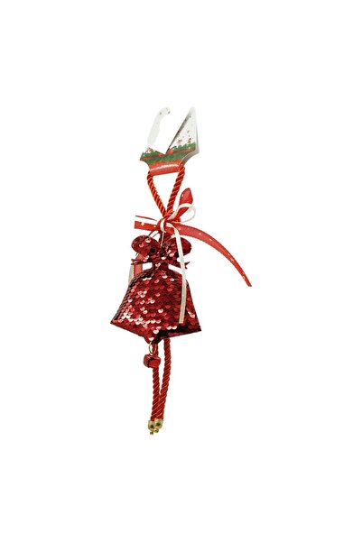 Rao Ornament de Brad Clopotel cu Paiete, Rosu, Lemn, 25 Cm