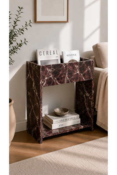 VM VERTEX MOBİLYA Rivano Modern Dergilik Sehpa Mermer Desen-Bordo