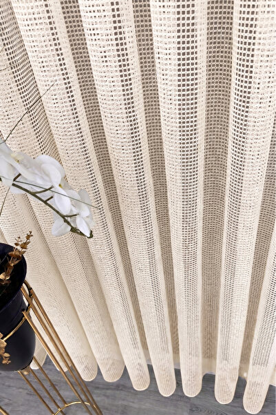 KENANAKDENİZ Cream Mesh Knitted Tulle Curtain I Heavy Weight I 1/2.5 Medium P...