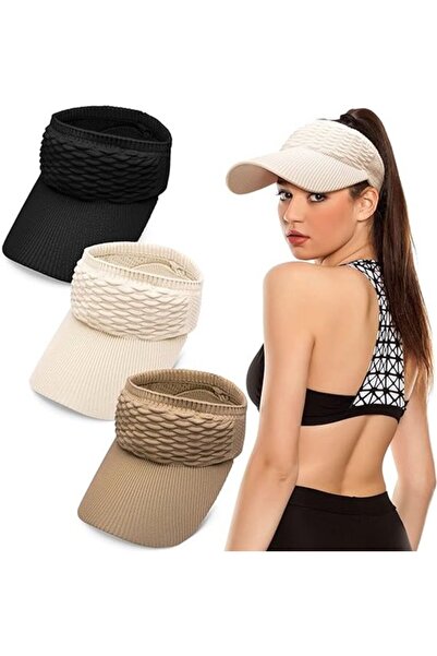 STARSTAR 3-Pack Women's Open-Top Wide-Brim Knitted Running Sun Visors (Beige,...